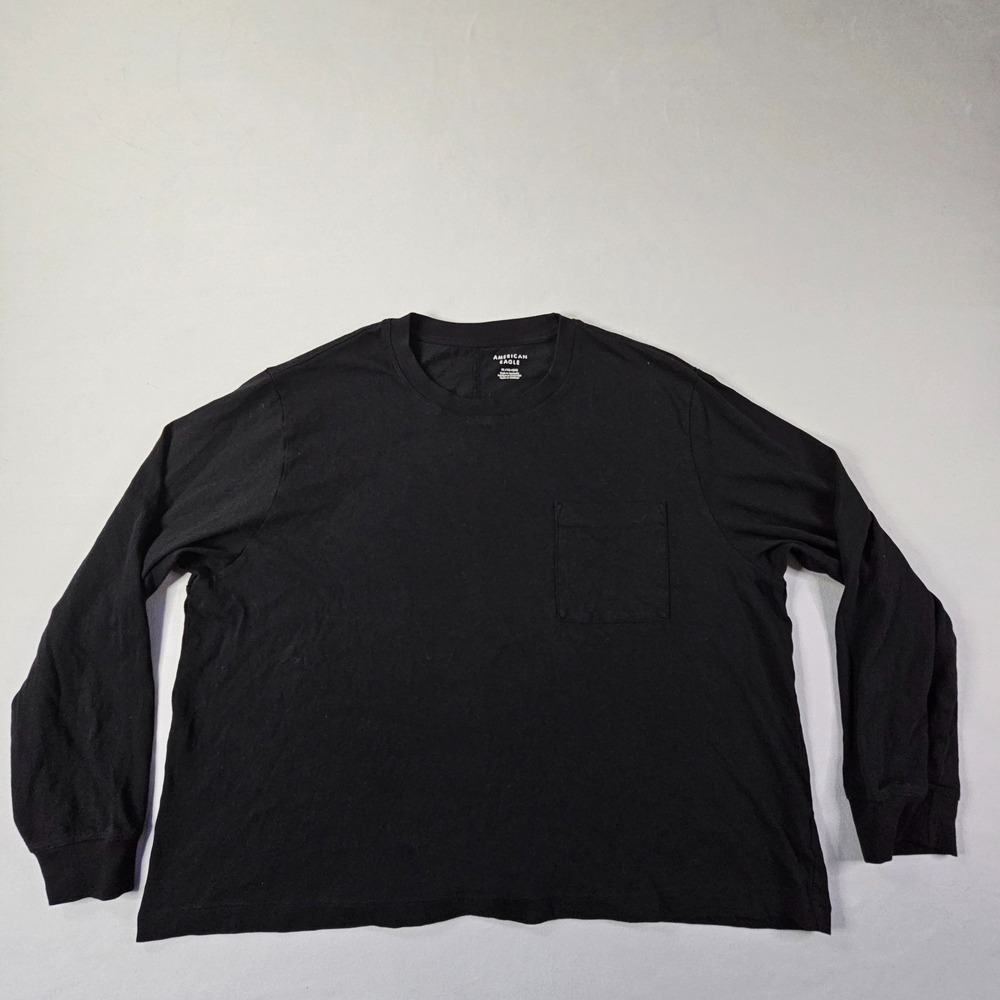 American Eagle Black Long Sleeve Boxy Fit Cotton T-Shirt Women's XL